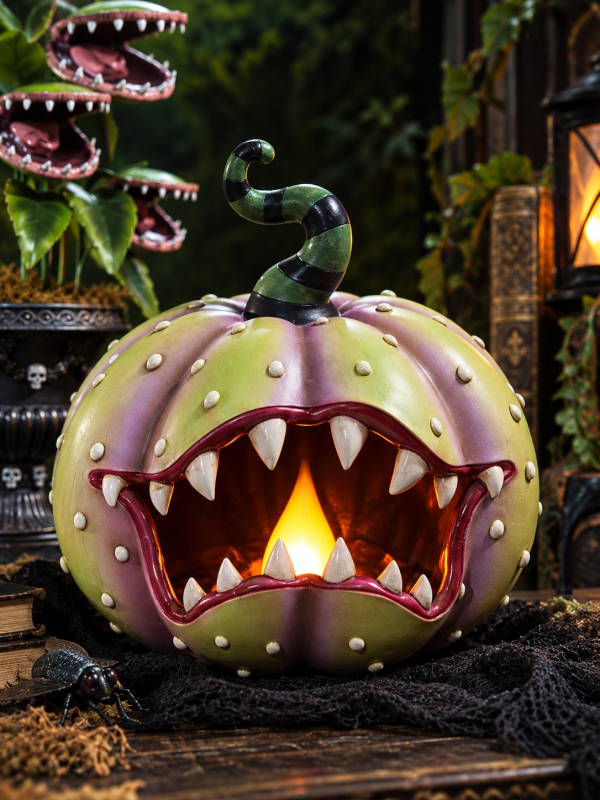 Citrouille carnivore Halloween lumineuse en résine 28 cm