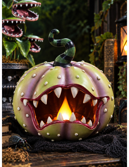 Citrouille carnivore Halloween lumineuse en résine 28 cm