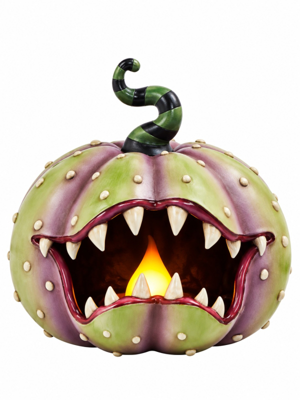 Citrouille carnivore Halloween lumineuse en résine 28 cm