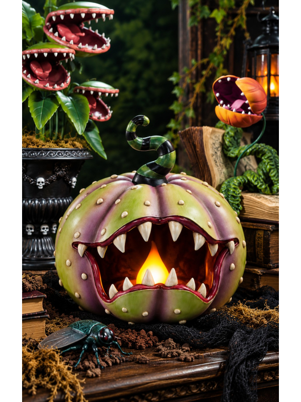 Citrouille carnivore Halloween lumineuse en résine 28 cm