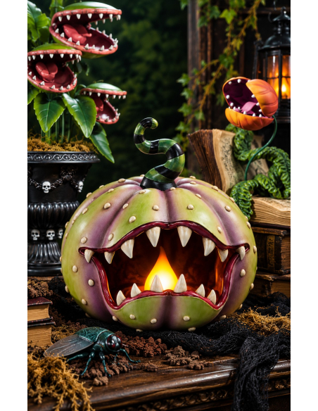 Citrouille carnivore Halloween lumineuse en résine 28 cm