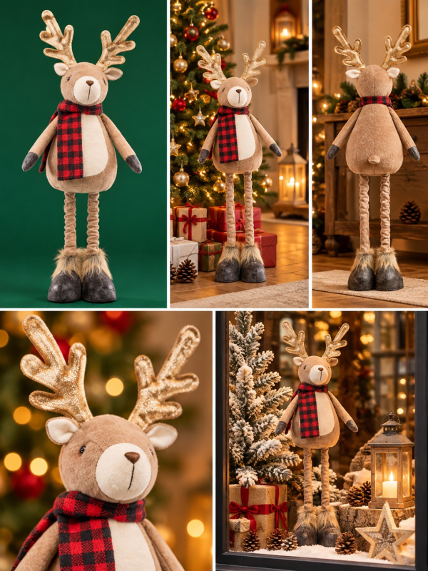 Renne de Noël Justin à jambes télescopiques 61 cm détail