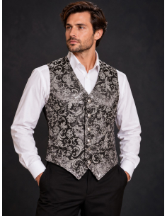Gilet baroque homme noir et argent en brocart – Marquis XVIIIe 2