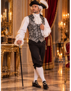 Gilet baroque homme noir et argent en brocart – Marquis XVIIIe