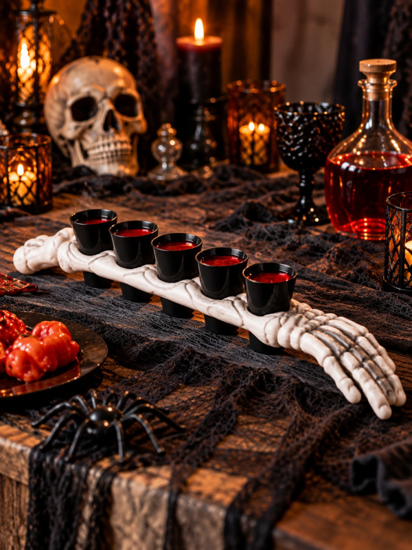 Présentoir 5 shooters Halloween bras de squelette 48 cm
