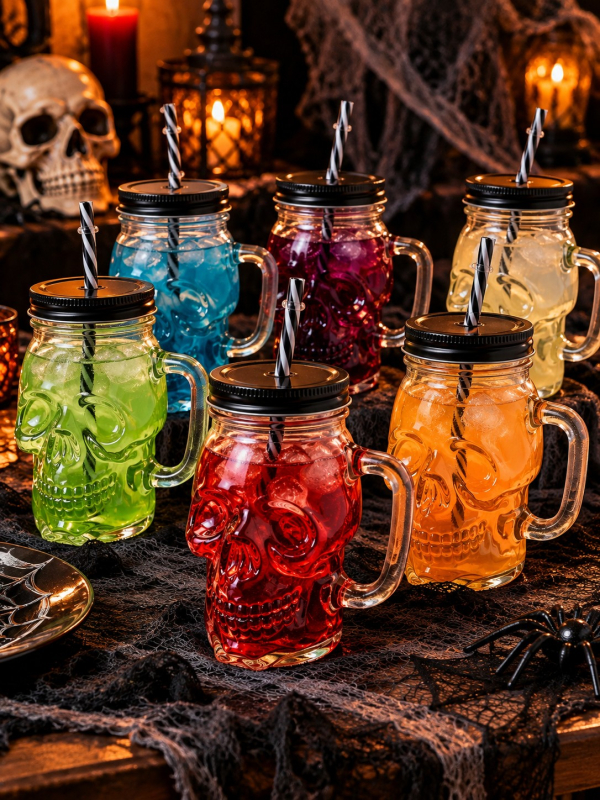 Verre tête de mort 500 ml avec paille – Halloween
