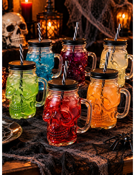 Verre tête de mort 500 ml avec paille – Halloween