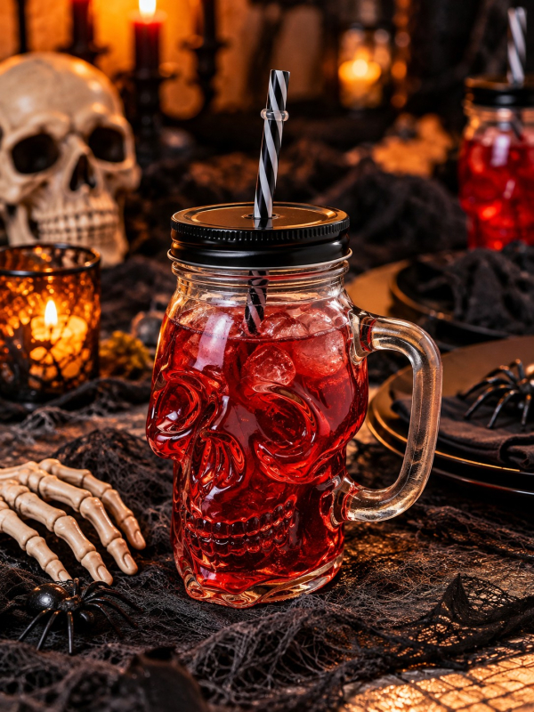 Verre tête de mort 500 ml avec paille – Halloween
