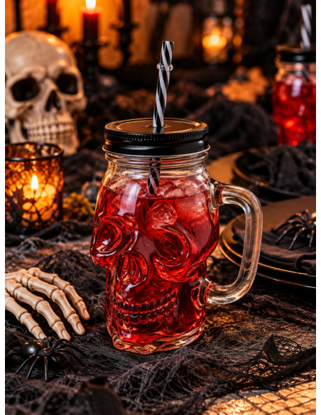 Verre tête de mort 500 ml avec paille – Halloween