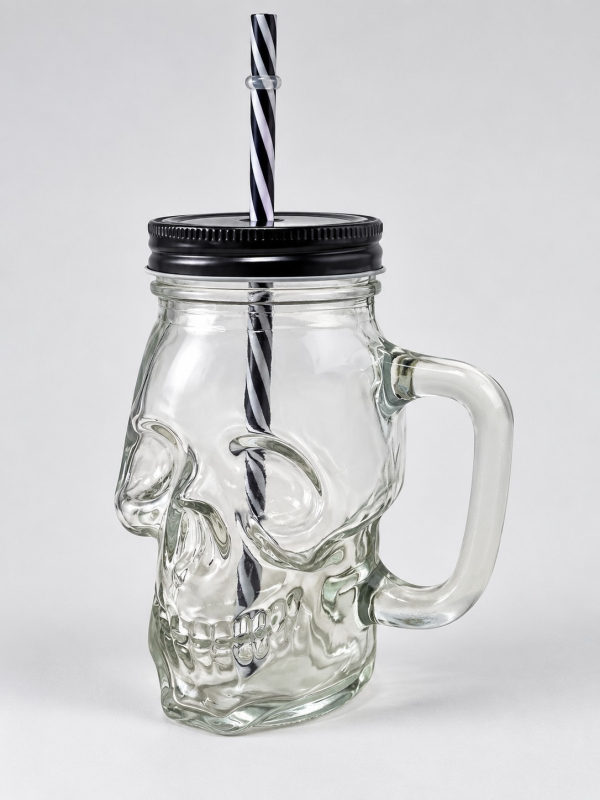 Verre tête de mort 500 ml avec paille – Halloween