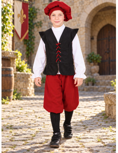 Déguisement médiéval garçon – Costume enfant 4 pièces rouge et noir