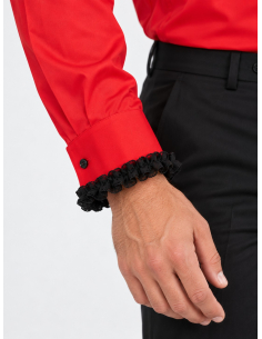 Chemise espagnole homme rouge à volants noirs 2
