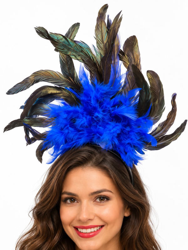 coiffe brésilienne bleue en plumes sur serre-tête