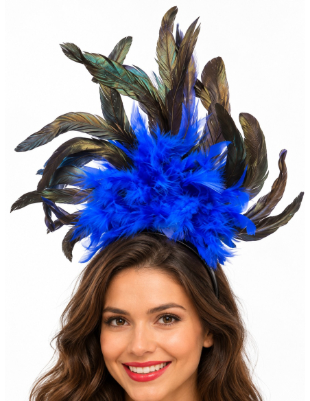 coiffe brésilienne bleue en plumes sur serre-tête