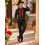 Chemise espagnole homme noire à volants rouges