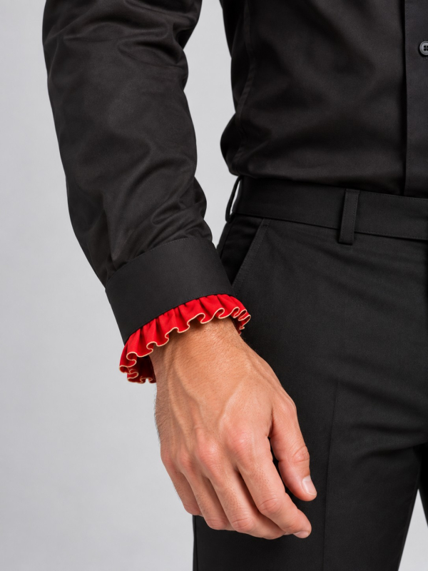 Chemise espagnole homme noire à volants rouges