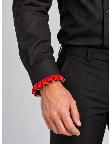 Chemise espagnole homme noire à volants rouges
