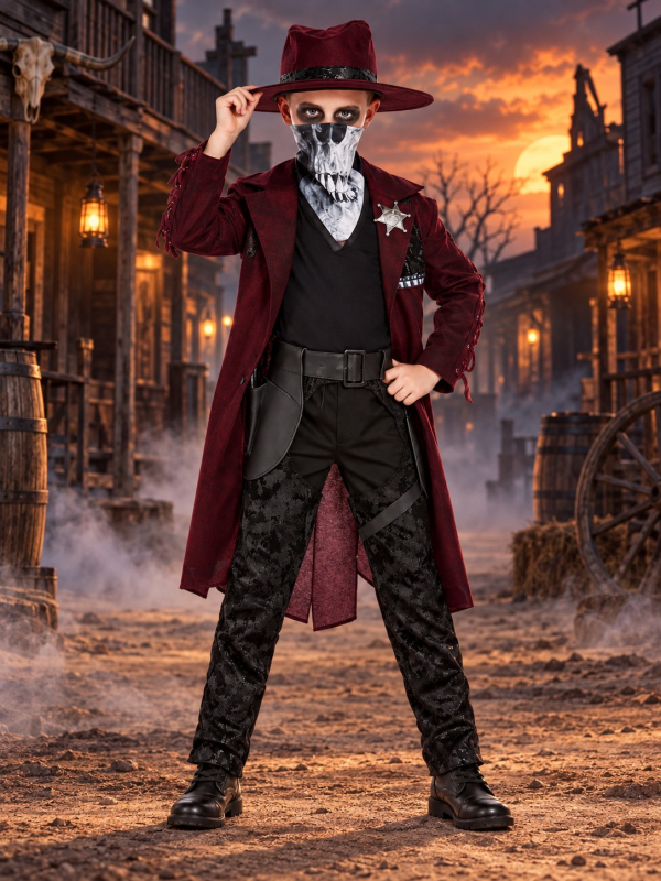 Déguisement cowboy sombre garçon avec masque tête de mort