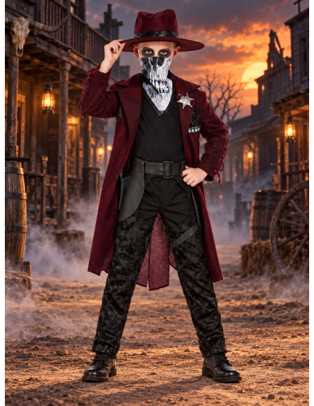 Déguisement cowboy sombre garçon avec masque tête de mort