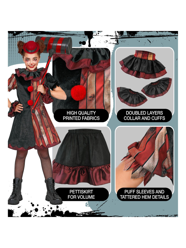 Déguisement clown maléfique fille noir et rouge