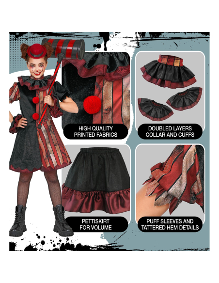 Déguisement clown maléfique fille noir et rouge