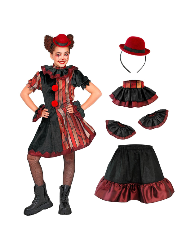 Déguisement clown maléfique fille noir et rouge