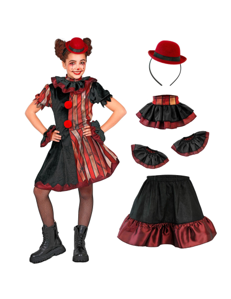 Déguisement clown maléfique fille noir et rouge