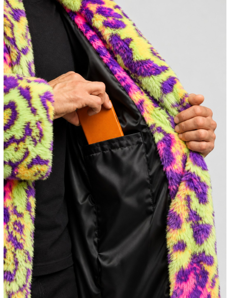 Manteau fausse fourrure néon homme Carnaval de Dunkerque détail