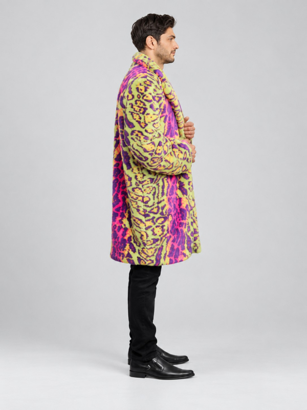 Manteau fausse fourrure néon homme Carnaval de Dunkerque profil