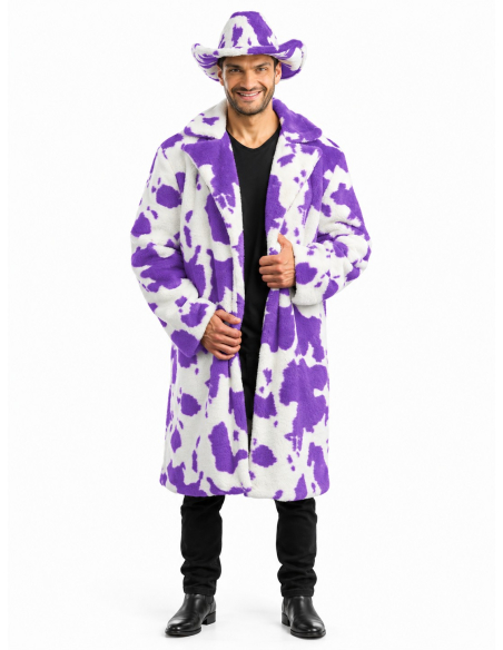 Manteau fausse fourrure vache homme – Carnaval de Dunkerque violet