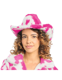 Chapeau cowboy fausse fourrure imprimé vache – Mixte rose