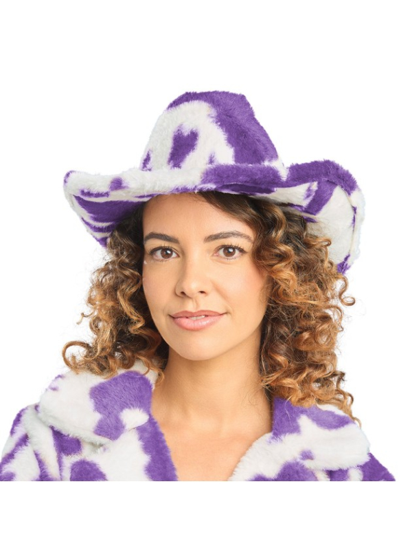 Chapeau cowboy fausse fourrure imprimé vache – Mixte violet