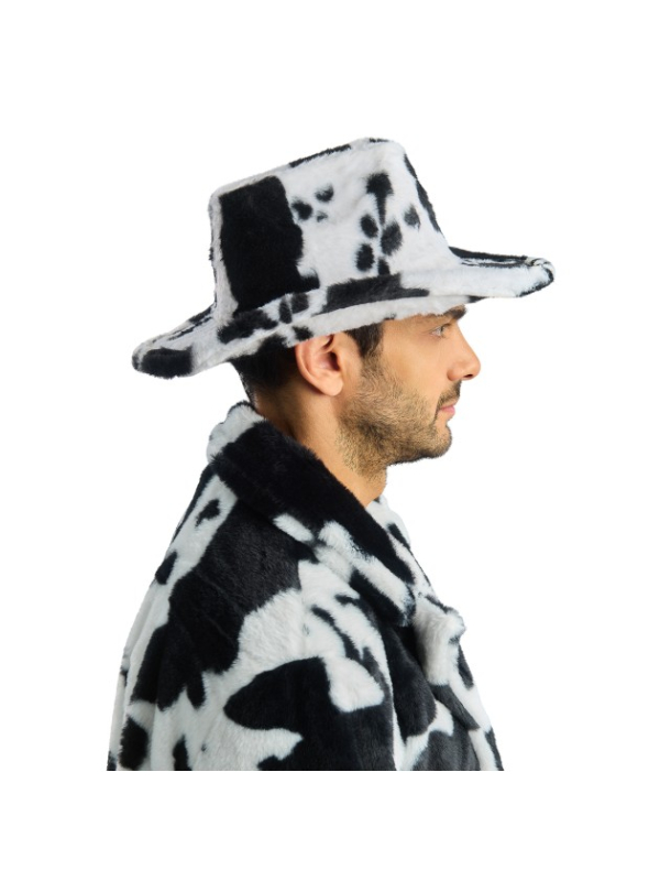 Chapeau cowboy fausse fourrure imprimé vache – Mixte noir et blanc