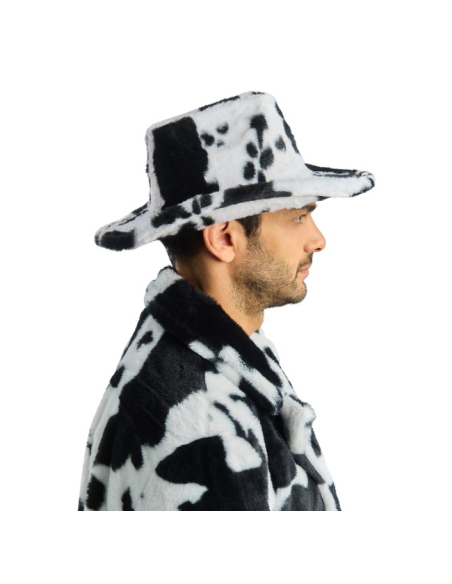 Chapeau cowboy fausse fourrure imprimé vache – Mixte noir et blanc