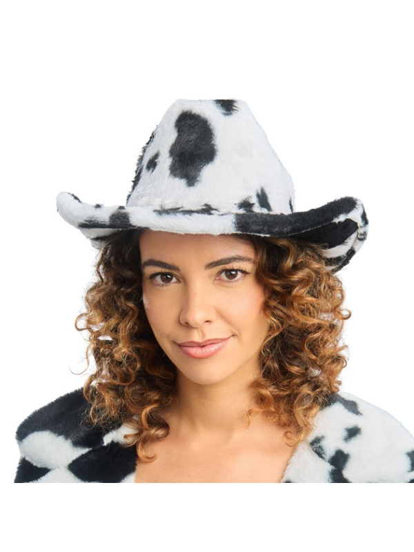 Chapeau cowboy fausse fourrure imprimé vache – Mixte noir et blanc