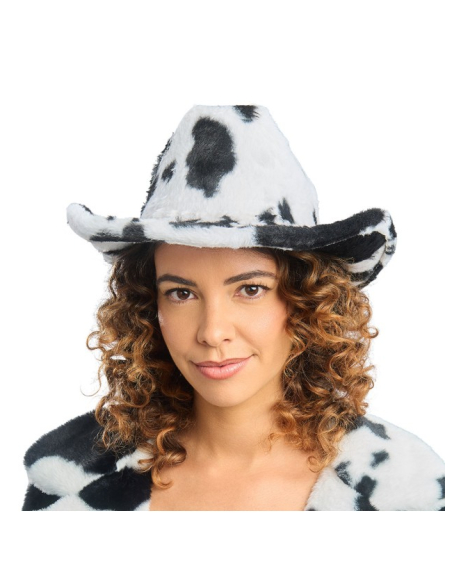 Chapeau cowboy fausse fourrure imprimé vache – Mixte noir et blanc