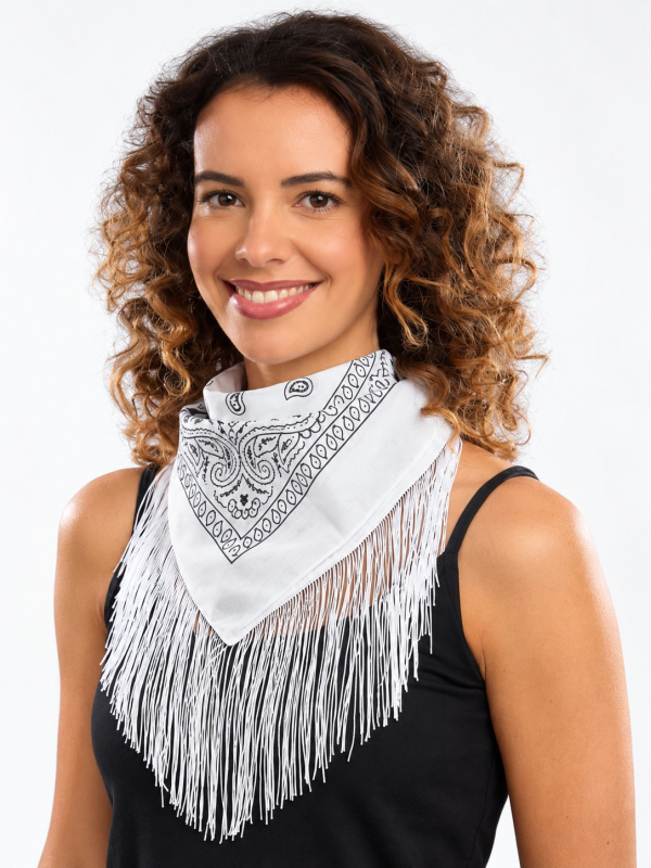 Bandana à franges western 54 cm blanc