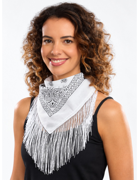 Bandana à franges western 54 cm blanc