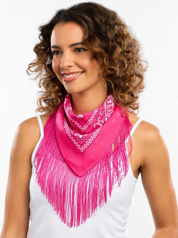 Bandana à franges western 54 cm fushia