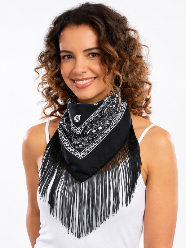 Bandana à franges western 54 cm noir