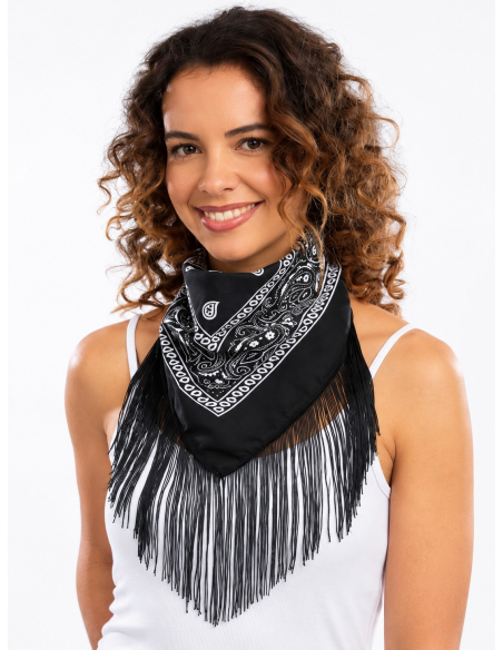 Bandana à franges western 54 cm noir