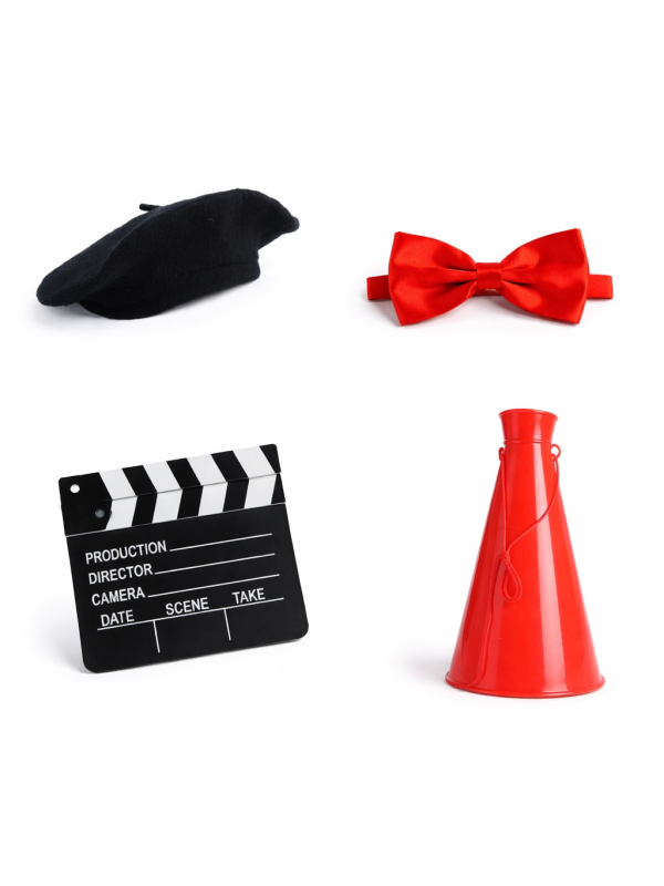 Set de 4 accessoires réalisateur de cinéma rouge et noir