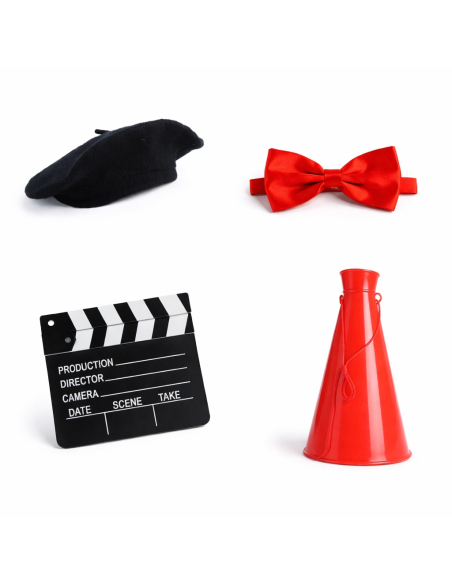 Set de 4 accessoires réalisateur de cinéma rouge et noir