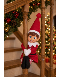 Poupée elfe espiègle de Noël rouge et blanche aux jambes rayées