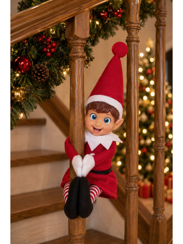 Poupée elfe espiègle de Noël rouge et blanche aux jambes rayées