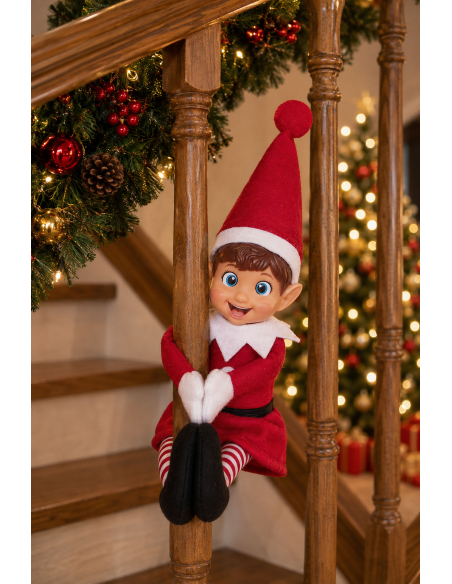 Poupée elfe espiègle de Noël rouge et blanche aux jambes rayées