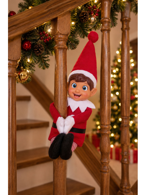 Poupée elfe espiègle rouge de Noël aux jambes rayées