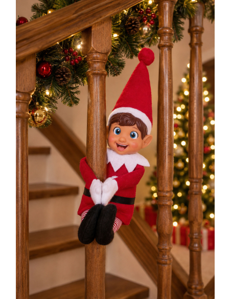 Poupée elfe espiègle rouge de Noël aux jambes rayées