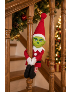 Poupée lutin de Noël verte en costume rouge et blanc