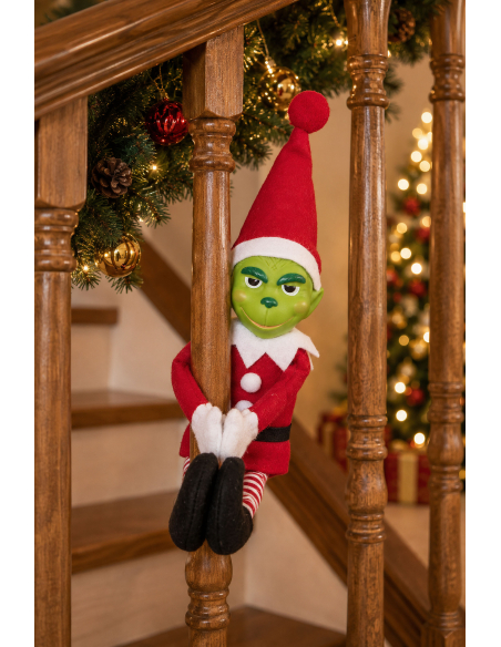 Poupée lutin de Noël verte en costume rouge et blanc